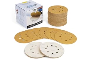 ABRAPRO 5-Inch 8-Hole Hook and Loop Sanding Discs, 80 Grits Gold Sanding Disc, Random Orbital Sandpaper for Automotive and Woodworking, 100-Pack