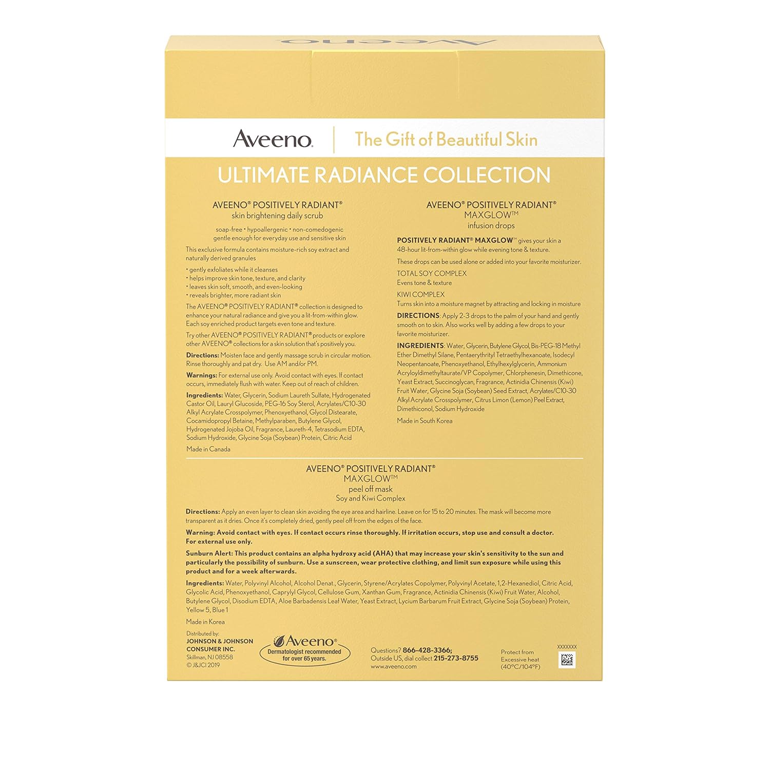 Aveeno Ultimate Radiance Collection Skincare Gift Set with Brightening Daily Face Scrub, Peel-Off Face Mask, and Infusion Drops, Evens Skin Tone for Softer, and Glowing Skin, 3 items: Beauty