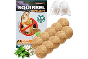 MIGDRACY Squirrel Repellent Balls, 10 Pack Natural Plant-Based Formula, Long-Lasting Outdoor Animal Deterrent, Repel Skunk, Chipmunk & Raccoon, Mess-Free Drawstring Pouches for Yard, Garden, Attic & Car Engine