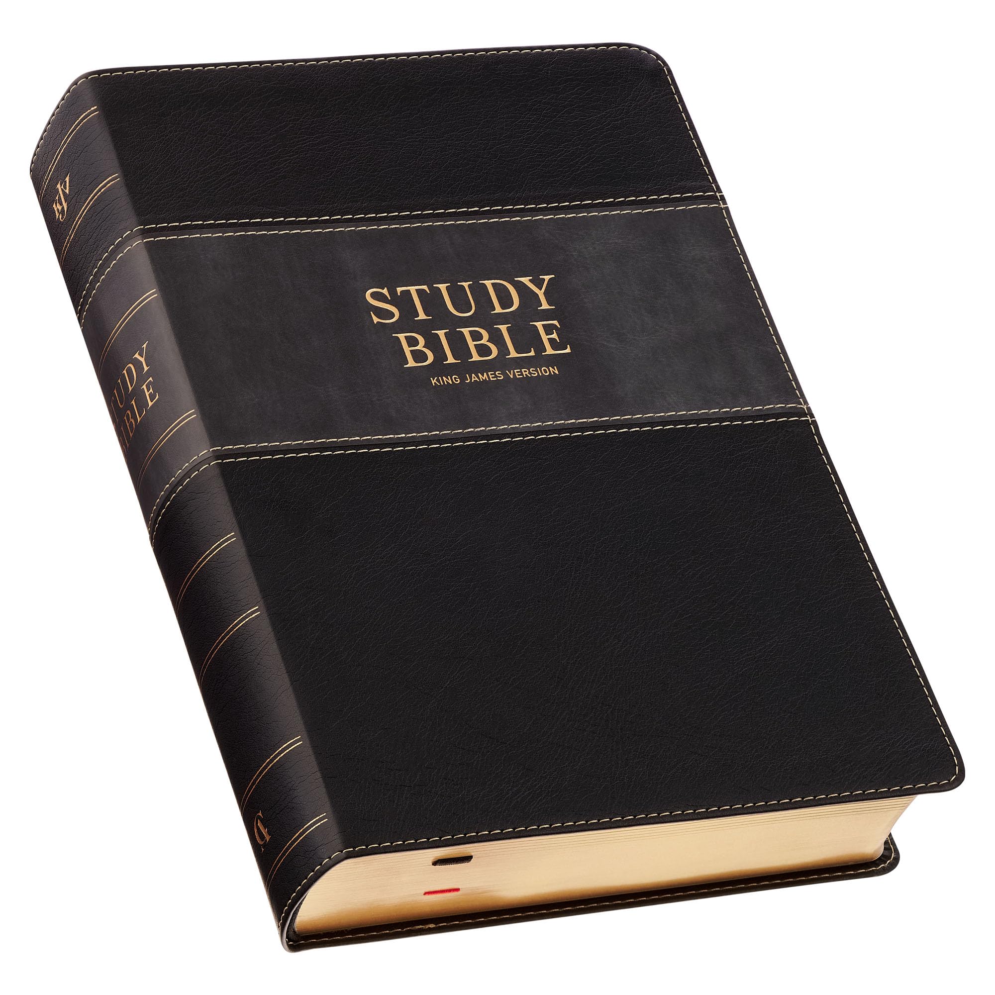 KJV Study Bible, Large Print King James Version Holy Bible, Thumb Tabs, Ribbons, Vegan Leather, Black/Gray Two-Tone Image