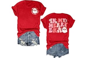 QAUN Christmas Shirt for Women:in My Merry Ara Christmas Shirts Santa Claus Print Shirt Cute Xmas T-Shirt