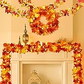 Joyhalo 4 Pack Fall Garland with Lights, Fall Leaves for Mantle, Outdoor Lighted Up Leaf Garland Autumn Decor with 6.5FT LED Lights, Maple Leaves for Table, Home, Indoor, Thanksgiving Decorations