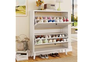 LAKIFUN Shoe Cabinet for Entryway, Narrow Shoe Storage Cabinet with 2 Flip Drawers, Slim Shoe Cabinet with Adjustable Shelves, Modern Shoe Rack Organizer Cabinet for Hallway, Apartment, Living Room, White