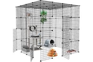 BBDDKEG Eiiel Large Cat Cage Enclosure Indoor Cat Playpen Metal Wire 4-Tier Kennels Crate Ideal for 1-4 Cats, 55L x 55W x 55H Inch Black Without Platforms