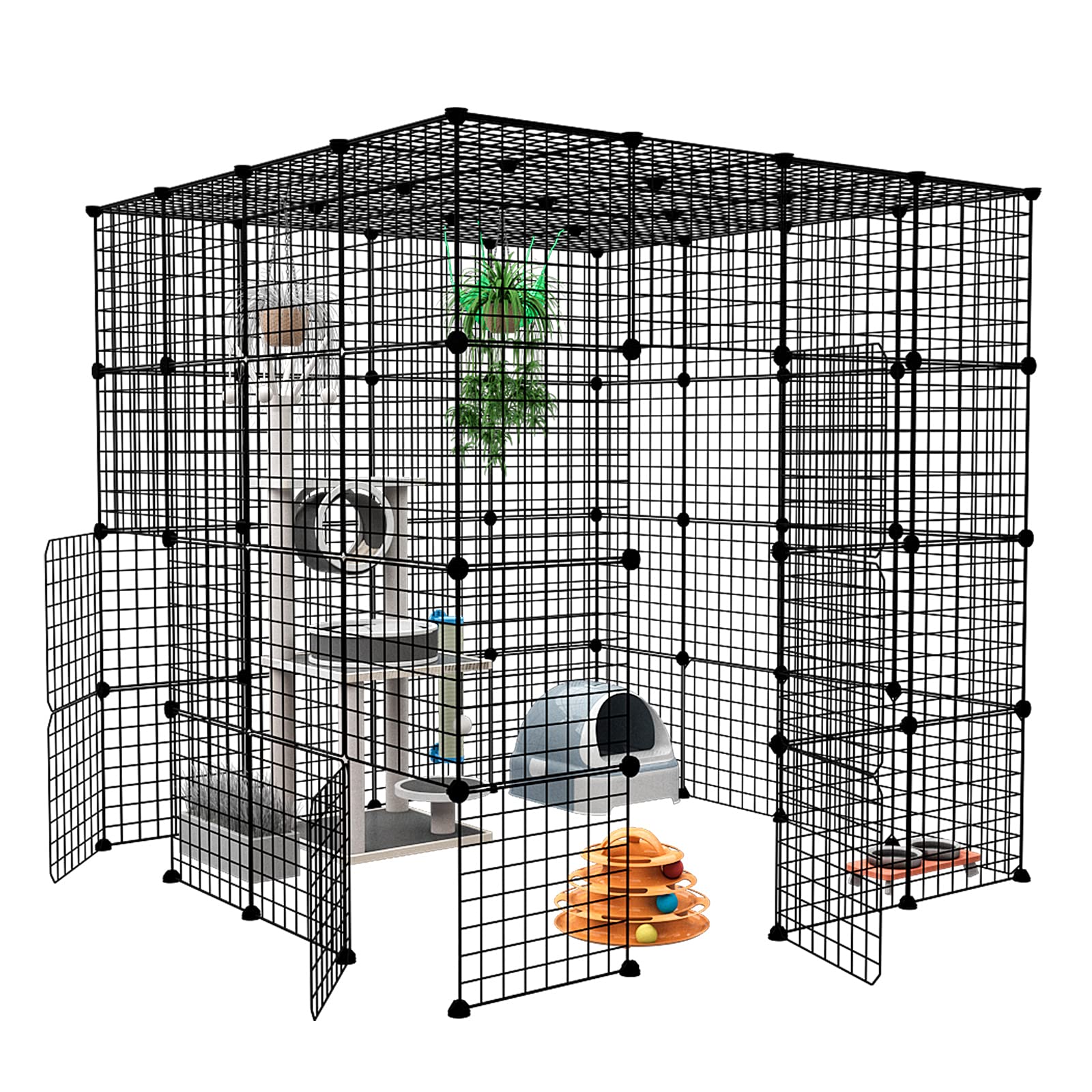 Eiiel Large Cat Cage Enclosure Indoor Cat Playpen Metal Wire 4Tier