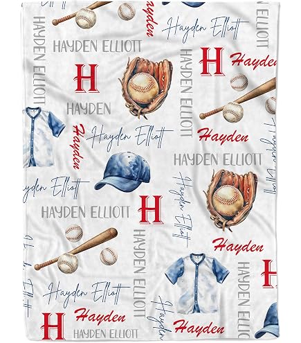Personalized Baby Blanket With Custom Name - Baseball Sport Design, 40x30 Inch For Crib Or Pet