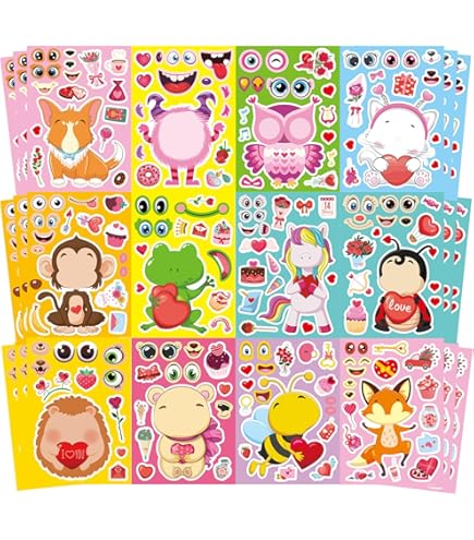 HOWAF Valentine's Day Make A Face Stickers - 24 Sheets DIY Conversation Heart Crafts