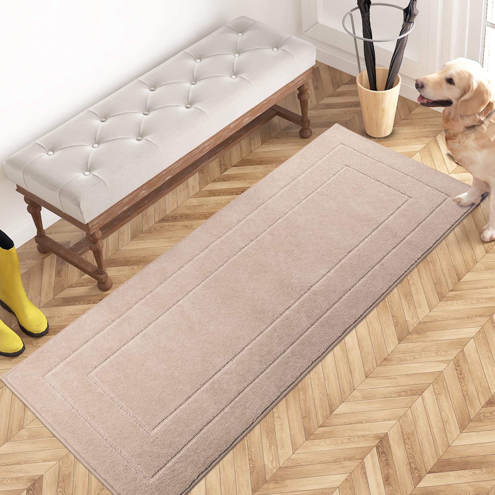 Photo 1 of PURRUGS Dirt Trapping Door Mat 24" x 59", Non-Slip/Skid Machine Washable Entryway Rug, Dog Doormat, Super Absorbent Welcome Mat for Muddy Wet Shoes and Paws, Beige