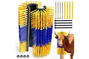 CONLI 2 PCS Livestock Scratching Brush with 4 Screws, Horse Brush with Plastic Bristles for Grooming, Cow Scratcher Goat Scratching Post, Full Massage Grooming Brushes for Horse Sheep Cattle (Yellow)