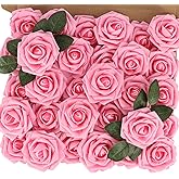 MACTING Artificial Flowers 30PCS Pink Fake Flowers with Stem Real Touch Soft Foam Roses for Valentines Day Gifts Wedding Bouquet Table Centerpieces Party Bridal Shower Birthday Home Spring Decorations