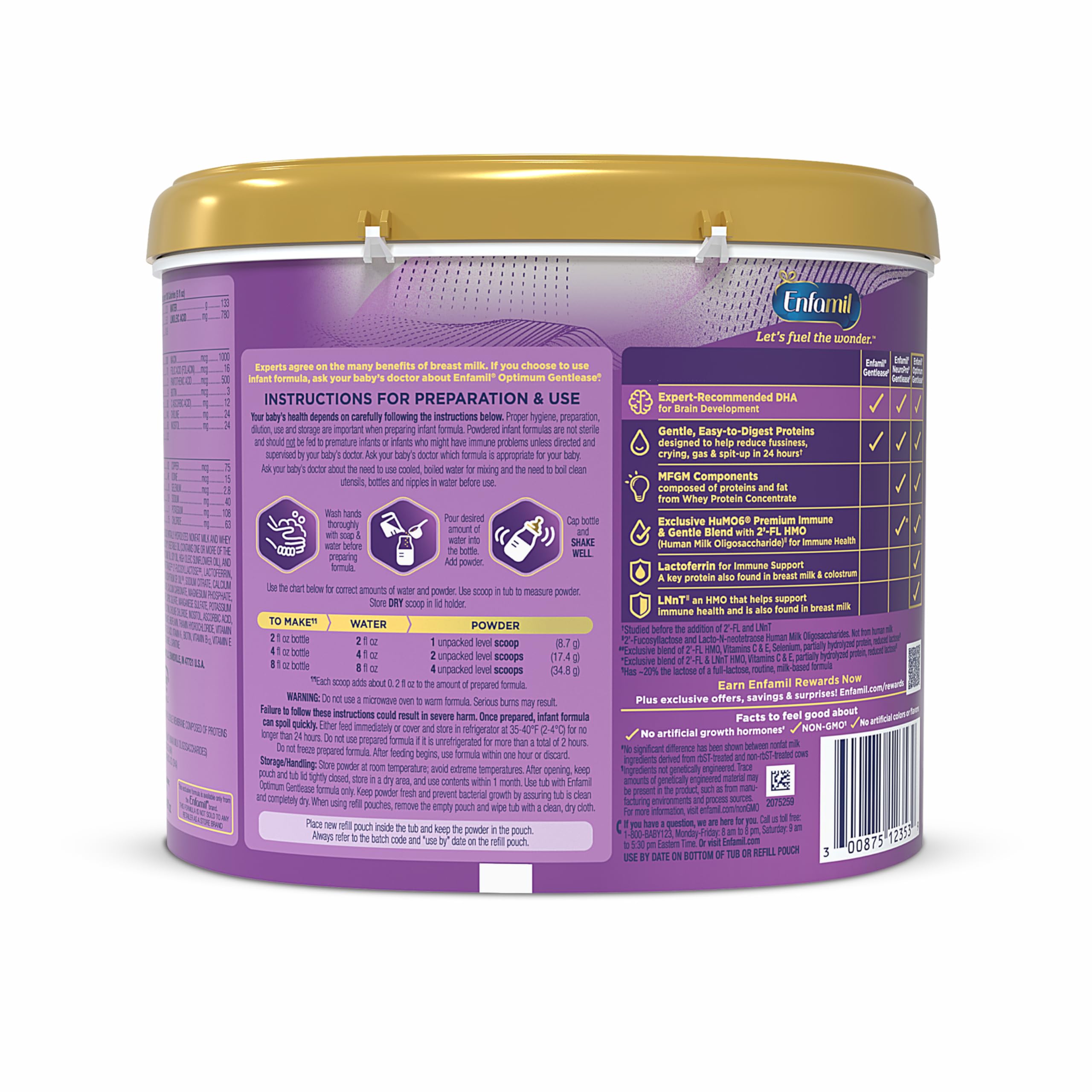 Enfamil Optimum (Enspire) Gentlease, Our Closest Formula to Breast Milk, Immune-Supporting Lactoferrin and Brain-Supporting DHA Baby Formula - Powder 19.5 Oz Tub