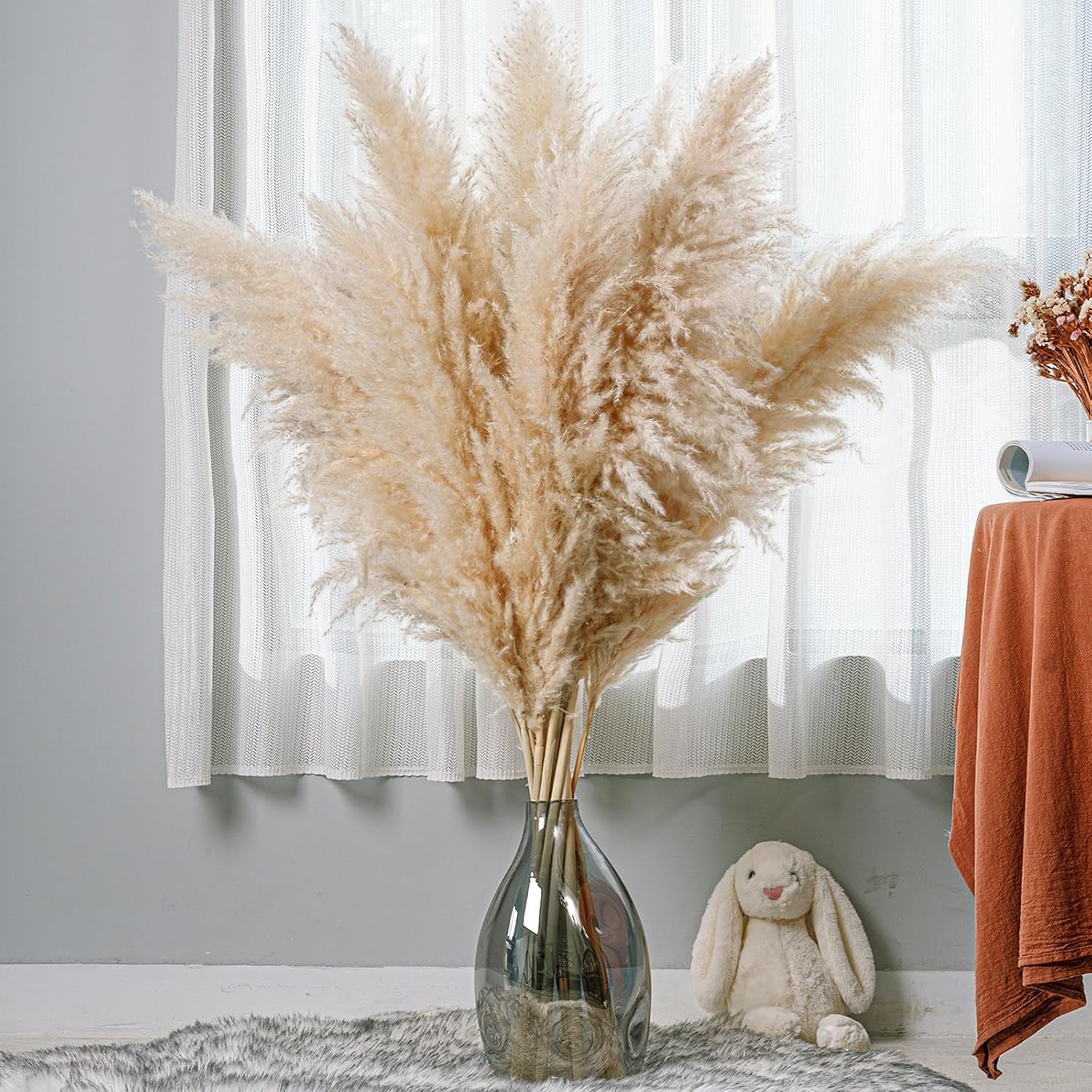 Dried & Preserved Flora - 10 Stems 47In Natural Pampas Grass Tall Decor - Dried Large Pampas Grass Boho Decor - Long Pompas Grass for Floor Vase Wedding Flowers Home Wall Decor，Living Room Decor，Party，Gift(Female)