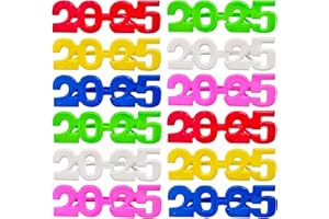 Julysgift 12 Pack of 2025 New Year's Crystal/Glittered/Solid/Metallic Plastic Party Glasses Celebration Eyeglasses