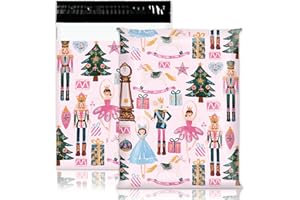 JarThenaAMCS 100Pcs Christmas Poly Mailers 10 x 13 Inch Watercolor Pink Nutcracker Packaging Bags Cute Self Sealing Mailing Envelope Bags for Small Business Clothing