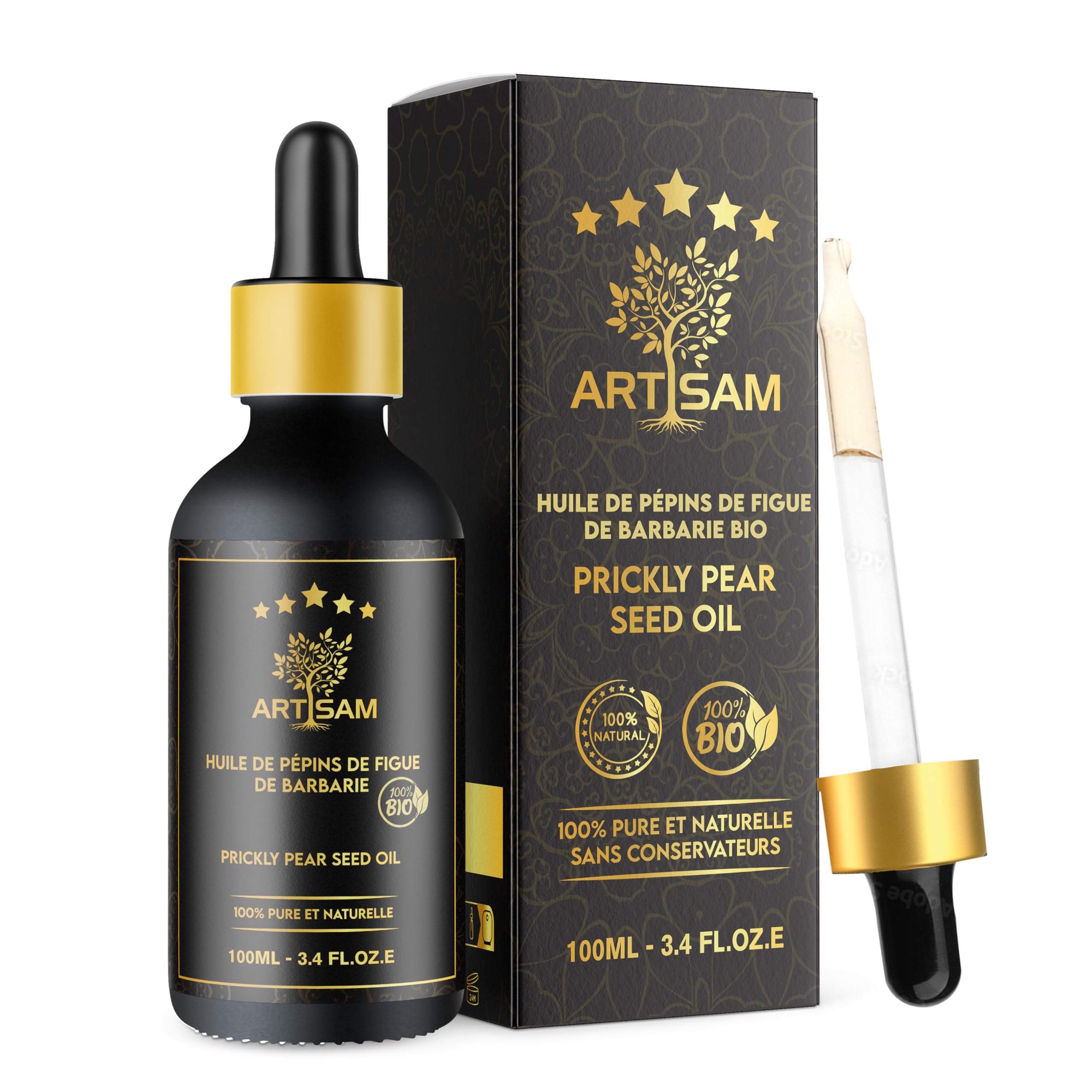 Best Anti-ageing Oil, Organic Prickly Pear Seed Oil │ Top 1 Anti-wrinkle and Concealer Treatment │ Cold-pressed, Certified 100% Pure and Natural Organic │ Extra Virgin, Vegan (100 ml)