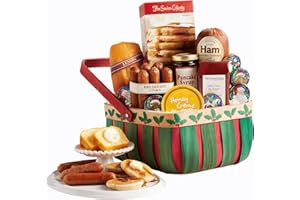 The Swiss Colony Holly Breakfast Basket Apple Cinnamon Pancake Mix, Maple Ham Summer Sausage Meats, Lemon Bread, Coffee, Holiday Gift Set, Breakfast Gift Basket for Adults