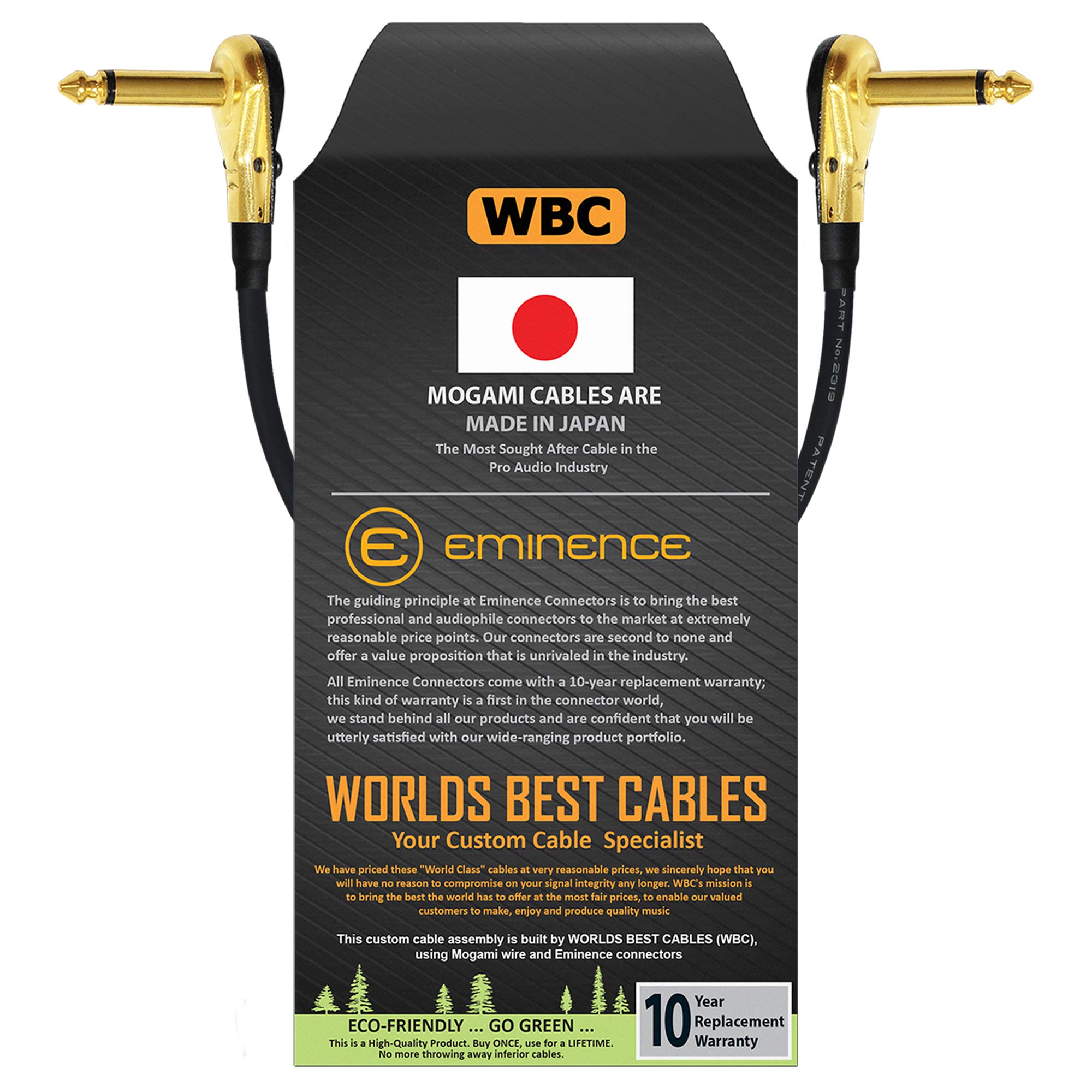Mogami 2319-76 cm (30 Inch) -Instrument Effects Patch Cable With Gold Plated, Low-Profile, Right Angled Pancake Type TS (6.35mm) Connectors