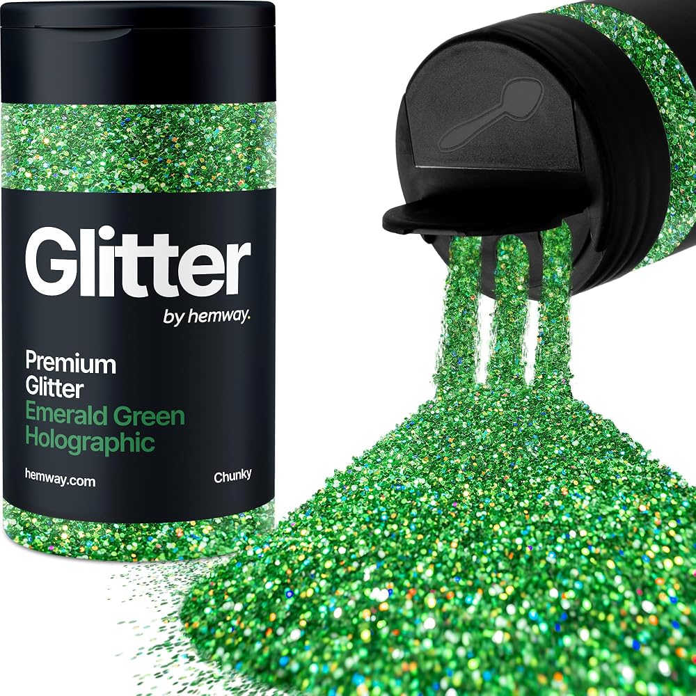 Hemway Holographic Emerald Green Glitter Shaker 130g 1/40" Flake Chunky