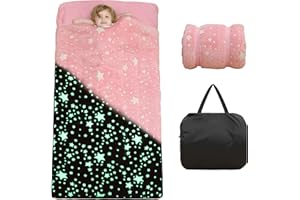 VIVILINEN Kids Sleeping Bag for Girls Boys Glow in The Dark Toddler Slumber Bag Luminous Soft Sleepover Bag Nap Mat Preschool Daycare Kindergarten Slumber Sack with Pillow Pocket