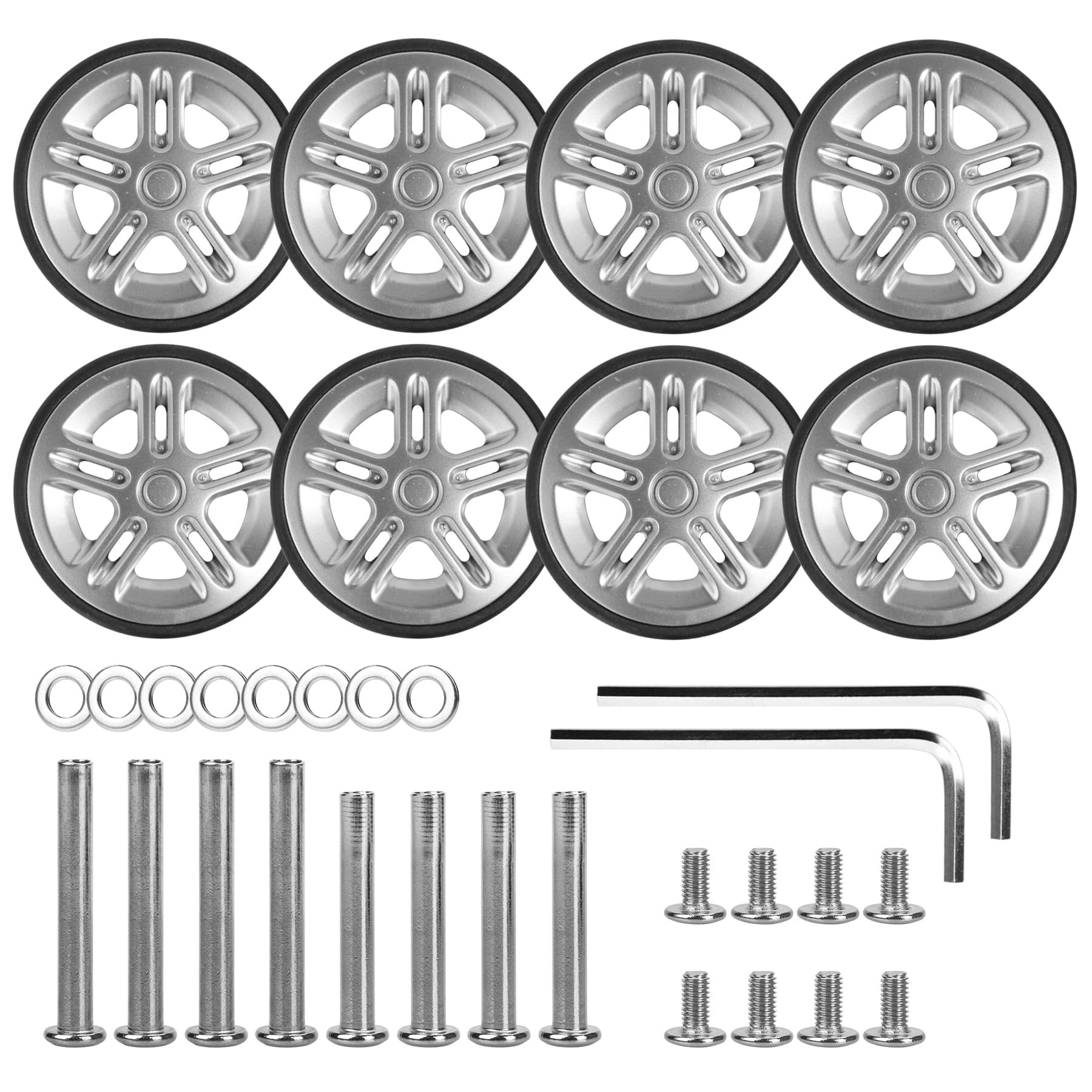 Photo 1 of Zoofen 8 Pcs Luggage Replacement Wheels - 60 x 12mm Double Wheels, Rubber, Silver