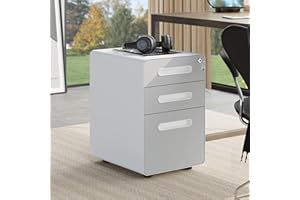 YITAHOME 3-Drawer Metal Mobile File Cabinet, Rolling Filing Cabinet with Lock, Filing Cabinet Under Desk fits Legal/A4 Size for Home/Office, Fully Assembled,White and Grey