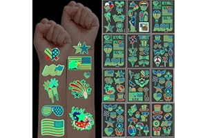 FELICO Luminous 4th of July Temporary Tattoos, 80Pcs Fourth of July American National Flag Red White Blue Stickers Decor, USA Glow Party Favors, Memorial Day, Independence Day,Labor Day Decorations Supplies