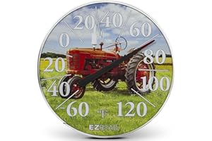 HEADWIND EZREAD Hanging Dial Thermometer 840-1234 Weather Thermometers for Indoor and Outdoor Use, Large 12.5 Inch Diameter, Easy to Read Numbers, Red Tractor