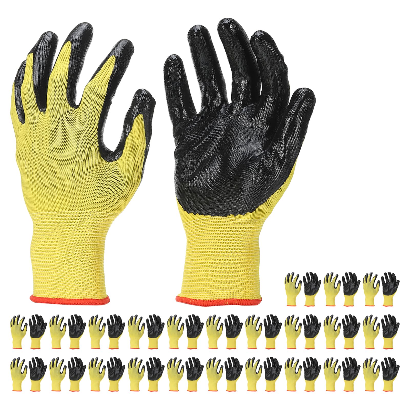 PATIKIL Safety Work Gloves Nitrile Coated, 24 Pair Non-slip Gardening Gloves Seamless Knit Working Gloves with Grip for Women Men Warehouse, Yellow, Medium Size