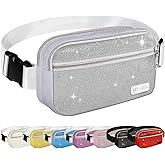 BAOGCOYO Fanny Packs for Women Men Mini Fashion Glitter Waist Packs with Adjustable Strap and 3 Zipper Pockets Everywhere Crossbody Belt Bag for Outdoors Running Travelling (Silver Bling Glittery)