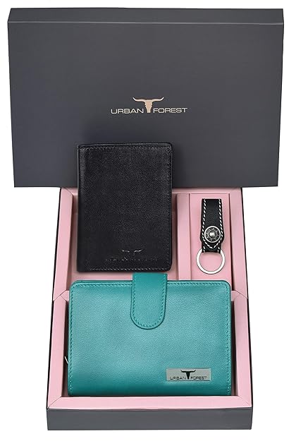 Urban Forest Beck Black/Light Blue Wallet + Keyring Combo Gift Set for Couples