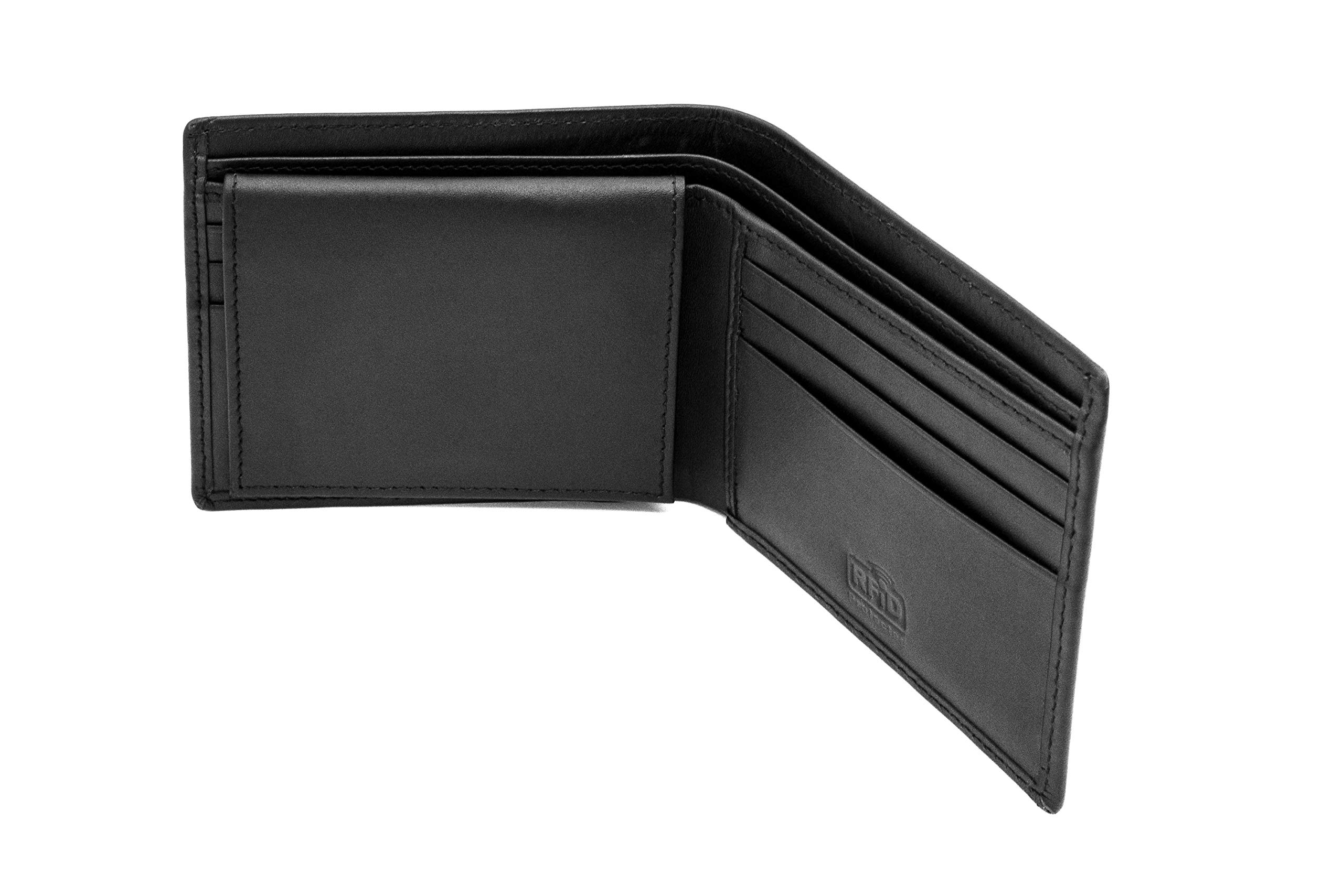 Pristine RFID Blocking Men’s Wallet Premium Quality Full-Grain Nappa Leather Built-in RFID Blocking Technology 6 Card Slots 2 Hidden Pockets 2 UK Currency Pockets & Flip ID Window - Black