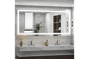 TETOTE LED Bathroom Mirror LED Mirror 60 x 28 Bathroom Mirror with Lights Bedroom LED Vanity Mirror Makeup Mirror Dimmable Anti-Fog Wall Mounted Room Decor