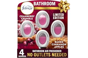 Febreze Bathroom Air Freshener, Odor-Fighting, Plug In Alternative, Air Fresheners for Home and Bathroom and Kitchen, Closet Air Fresheners, Baked Cinnamon Apples & Cranberry Crumble Scent, 4 Count