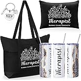 Sieral 4 Pcs Therapist Gift Therapy Appreciation Gift Canvas Tote Makeup Bag 20 Oz Tumbler Keychain for Women Valentine's Day
