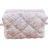 ZUNUONUO Cotton Quilted Makeup Bag Coquette Accessories Make up Bag Organizer Cute Floral Cosmetic Pouch Travel Makeup Bag for Women (Little Roses)