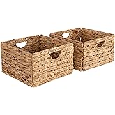 Seville Classics Premium Natural Handwoven Portable Laundry Bin Basket with Carrying Handles, Household Storage for Clothes, Linens, Sheets, Toys, Natural Water Hyacinth, Rectangular (2-Pack)