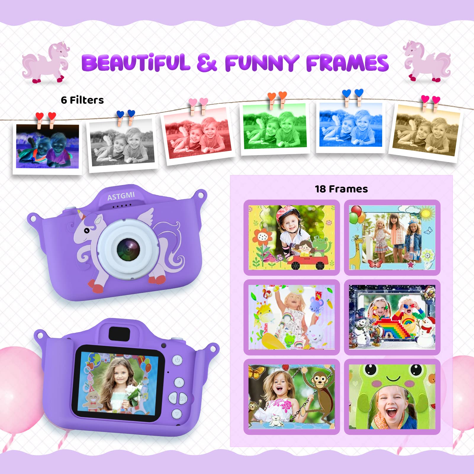 Kids Camera,Upgrade HD Digital Camera for Toddlers, Kid Camera Toys for 4 Year Old Girls Boys, Christmas Birthday Gifts for Age 3 4 5 6 7 8 9 10 Year Old with 32GB SD Card & Silicone Cover (Purple)