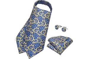 DiBanGu 3PCS Ascot Ties for Men Wedding Jacquard Woven Silk Ascot Cravat for Men Cravat Tie and Pocket Square Set