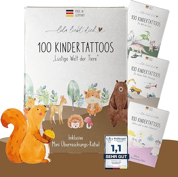 lila liebt dich® 100 angesagte Kindertattoos mit Tieren – hautfreundlich & getestet – Tattoos für Mädchen & Jungen – Made in Germany