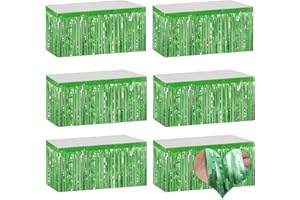 MEBIORNT 6 Pack 29x108 Inch Light Green Metallic Foil Fringe Table Skirts Banner for Tinsel Streamer Garland Curtains Backdrop for Parade Floats Baby Shower Birthday Christmas Halloween Party Decoration