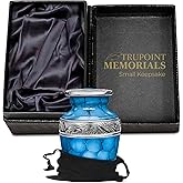 Trupoint Memorials Small Urns for Human Ashes Keepsake, Decorative Mini Cremation Urn for Adult Men and Women, Small Light Blue with Silver Lining
