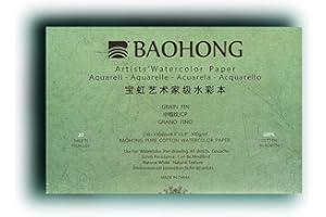 BAOHONG Artists' Watercolor Paper Block (20 Sheets, glued on Four Edges), 100% Cotton, Acid-Free, 140LB/300GSM, Watercolor Art Supplies for Wet, Dry, and Mixed Media Painting (Cold Press 8.3"X5.9")
