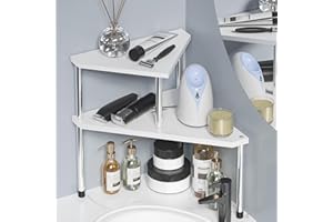 Weenson Bathroom Counter Organizer Over Sink for Toiletries Makeup, Kitchen Countertop Organizer Spice Rack for Salt, 2-Tier Corner Counter Shelf for Coffee Area Storage Dresser Table Bamboo