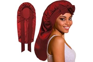ROYBENS Long Bonnet Satin Hair Silk Bonnet for Sleeping Women, Silky Bonnets for Women with Tie Band, Sleep Cap for Braids Curly Hair