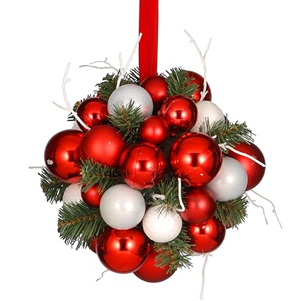 National Tree 10 Inch Kissing Ball with Red and Silver Ornaments (RAC-15108KB10)