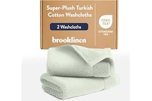 Brooklinen Super-Plush Turkish Cotton Washcloths - Set of 2 - Cotton, 820 GSM, Highly Absorbent, Machine Washable, Perfect for Home & Bathroom (13" x 13", Aloe Green)