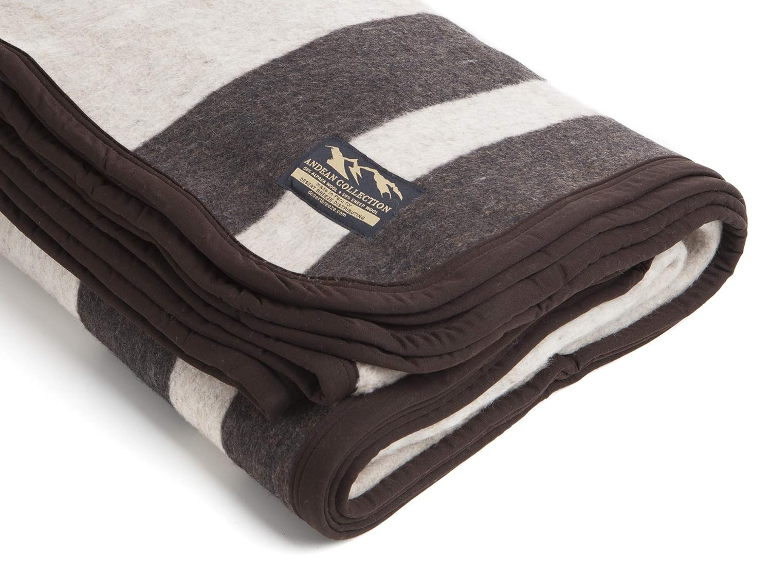 Desert Breeze Distributing Alpaca and Sheep Wool Blanket, Soft and Thick, King Size, 86 x 103 inches, Earth Tones with Brown Stripes, Andean Collection, Made in Peru