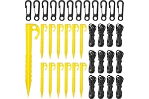 YALIKOP Inflatable Stakes and Tethers, Include Plastic Tent Stake, Tether with Hook Inflatable Spikes Christmas Halloween Holiday Party Decoration Accessories for Garden Yard Home Lawn Yellow (36 Pieces)