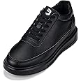 CALTO Men's Invisible Height Increasing Elevator Shoes - Pitch Black Light-Weight Lace-up Leather Sporty Sneakers - 2.8 Inches Taller - X1646 - Size 12 D(M) US