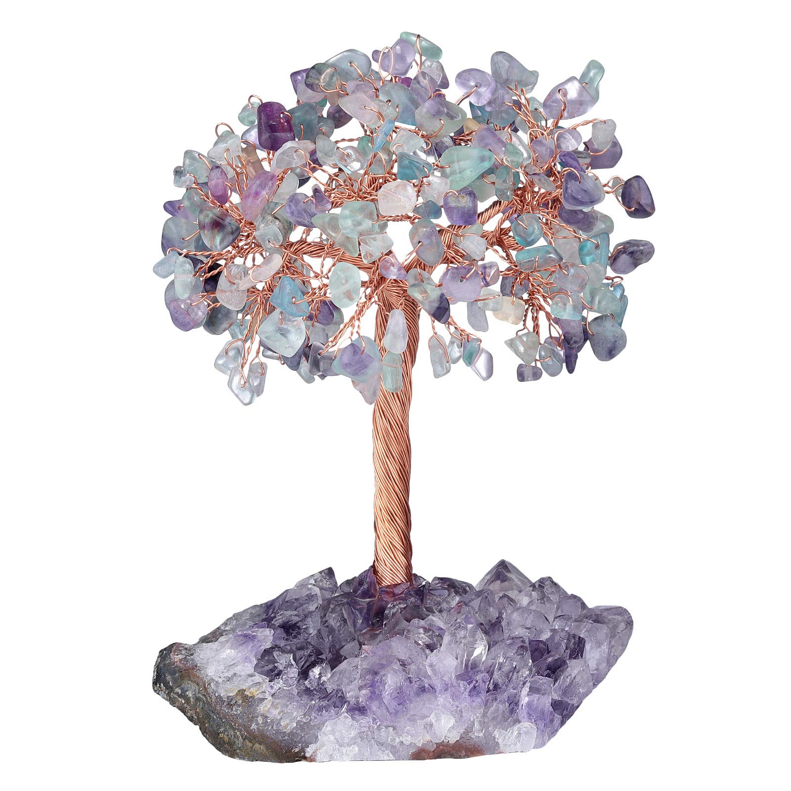 Mookaitedecor Fluorite Crystal Tree with Cluster Base - Bonsai Money Tree, Feng Shui Gift Ornament, Reiki Chakra Healing, Purple Room Office Decor